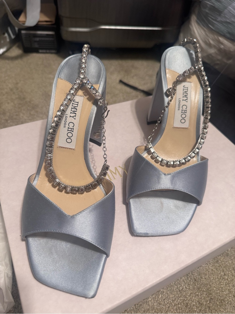 Jimmy Choo Silver Crystal-Embellished Block Heel Sandals - Picture 3 of 7